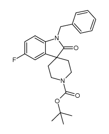 1-benzyl-1'-(tert-butoxycarbonyl)-5-fluoro-2,3-dihydrospiro[(2-oxo)-indole-3,4'-piperidine]结构式