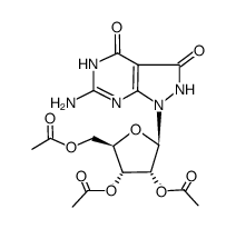 6-amino-1-(2,3,5-tri-O-acetyl-β-D-ribofuranosyl)pyrazolo(3,4-d)pyrimidine-3,4(2H,5H)-dione结构式