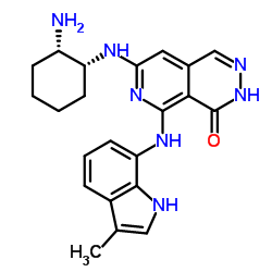 7-((1R,2S)-2-aminocyclohexylamino)-5-(3-methyl-1H-indol-7-ylamino)-3H-pyrido[3,4-d]pyridazin-4-one structure