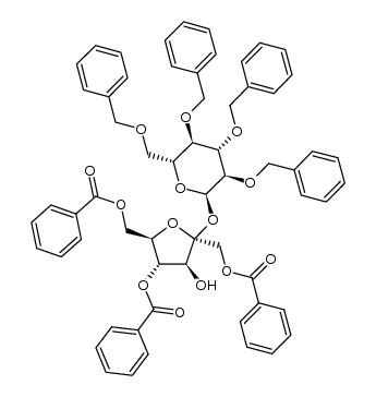 (1,4,6-tri-O-benzoyl-β-D-fructofuranosyl) 2,3,4,6-tetra-O-benzyl-α-D-glucopyranoside Structure