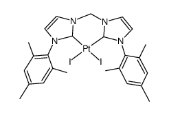 (1,1'-di-(2,4,6-trimethylphenyl)-3,3'-methylenediimidazoline-2,2'-diylidene)-platinum(II) diiodide结构式