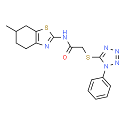 N-(6-Methyl-4,5,6,7-tetrahydro-1,3-benzothiazol-2-yl)-2-[(1-phenyl-1H-tetrazol-5-yl)sulfanyl]acetamide结构式