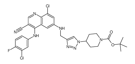 2-Methyl-2-propanyl 4-{4-[({8-chloro-4-[(3-chloro-4-fluorophenyl) amino]-3-cyano-6-quinolinyl}amino)methyl]-1H-1,2,3-triazol-1-yl}- 1-piperidinecarboxylate Structure