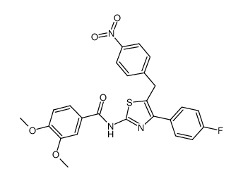 N-[4-(4-fluoro-phenyl)-5-(4-nitro-benzyl)-thiazol-2-yl]-3,4-dimethoxy-benzamide结构式