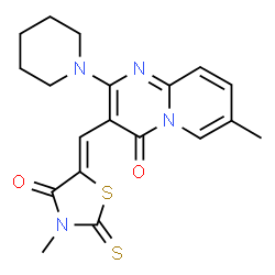 7-methyl-3-[(3-methyl-4-oxo-2-thioxo-1,3-thiazolidin-5-ylidene)methyl]-2-(1-piperidinyl)-4H-pyrido[1,2-a]pyrimidin-4-one结构式