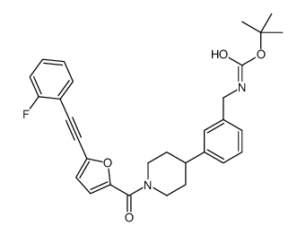 tert-butyl 3-(1-(5-((2-fluorophenyl)ethynyl)furan-2-carbonyl)piperidin-4-yl)benzylcarbamate structure