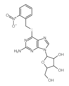 2-[2-amino-6-[(2-nitrophenyl)methylsulfanyl]purin-9-yl]-5-(hydroxymethyl)oxolane-3,4-diol structure