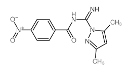 N-[amino-(3,5-dimethylpyrazol-1-yl)methylidene]-4-nitro-benzamide structure