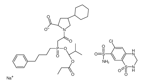 sodium,6-chloro-1,1-dioxo-3,4-dihydro-2H-1λ6,2,4-benzothiadiazine-7-sulfonamide,(2S,4S)-4-cyclohexyl-1-[2-[(2-methyl-1-propanoyloxypropoxy)-(4-phenylbutyl)phosphoryl]acetyl]pyrrolidine-2-carboxylate Structure