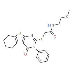 N-(2-methoxyethyl)-2-((4-oxo-3-phenyl-3,4,5,6,7,8-hexahydrobenzo[4,5]thieno[2,3-d]pyrimidin-2-yl)thio)acetamide Structure