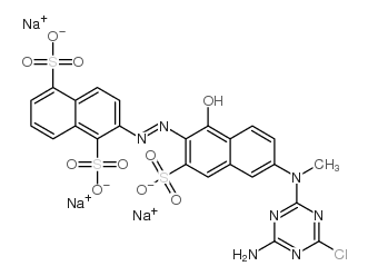 trisodium 2-[[6-[(4-amino-6-chloro-1,3,5-triazin-2-yl)methylamino]-1-hydroxy-3-sulphonato-2-naphthyl]azo]naphthalene-1,5-disulphonate Structure