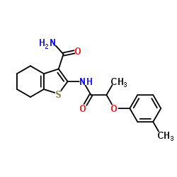 2-{[2-(3-Methylphenoxy)propanoyl]amino}-4,5,6,7-tetrahydro-1-benzothiophene-3-carboxamide结构式