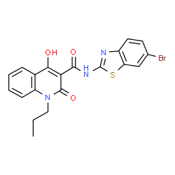 N-(6-bromo-1,3-benzothiazol-2-yl)-4-hydroxy-2-oxo-1-propyl-1,2-dihydroquinoline-3-carboxamide structure