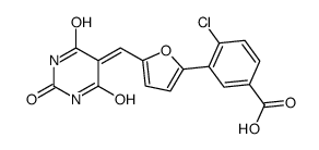 4-chloro-3-[5-[(2,4,6-trioxo-1,3-diazinan-5-ylidene)methyl]furan-2-yl]benzoic acid Structure