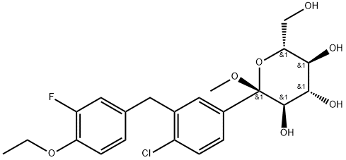 α-D-Glucopyranoside, methyl 1-C-[4-chloro-3-[(4-ethoxy-3-fluorophenyl)methyl]phenyl]-结构式