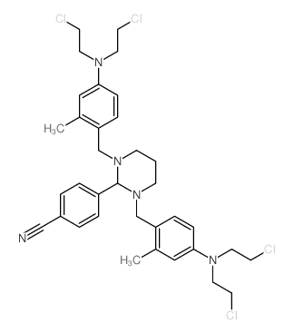 4-[1,3-bis[[4-[bis(2-chloroethyl)amino]-2-methyl-phenyl]methyl]-1,3-diazinan-2-yl]benzonitrile structure