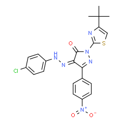 2-(4-tert-butyl-1,3-thiazol-2-yl)-4-[(4-chlorophenyl)hydrazono]-5-(4-nitrophenyl)-2,4-dihydro-3H-pyrazol-3-one结构式