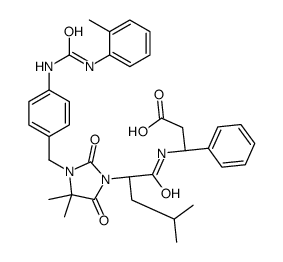 (3S)-3-({(2S)-2-[4,4-Dimethyl-3-(4-{[(2-methylphenyl)carbamoyl]am ino}benzyl)-2,5-dioxo-1-imidazolidinyl]-4-methylpentanoyl}amino)- 3-phenylpropanoic acid Structure