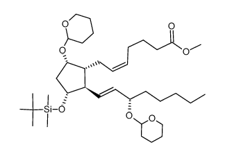 11-O-(tert-butyldimethylsilyl)-9,15-O-bis(tetrahydropyran-2-yl)PGF2α methyl ester Structure