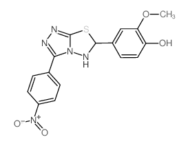 2-methoxy-4-(3-(4-nitrophenyl)-5,6-dihydro[1,2,4]triazolo[3,4-b][1,3,4]thiadiazol-6-yl)phenol (en)Phenol, 4-[5,6-dihydro-3-(4-nitrophenyl)-1,2,4-triazolo[3,4-b][1,3,4]thiadiazol-6-yl]-2-methoxy- (en) Structure
