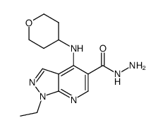 1-ethyl-4-((tetrahydro-2H-pyran-4-yl)amino)-1H-pyrazolo[3,4-b]pyridine-5-carbohydrazide Structure