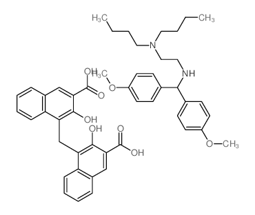 N-[bis(4-methoxyphenyl)methyl]-N,N-dibutyl-ethane-1,2-diamine; 4-[(3-carboxy-2-hydroxy-naphthalen-1-yl)methyl]-3-hydroxy-naphthalene-2-carboxylic acid structure