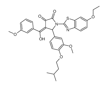 1-(6-ethoxy-1,3-benzothiazol-2-yl)-4-[hydroxy-(3-methoxyphenyl)methylidene]-5-[3-methoxy-4-(3-methylbutoxy)phenyl]pyrrolidine-2,3-dione结构式