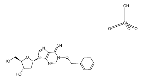 (2R,3S,5R)-5-(1-(benzyloxy)-6-imino-1,6-dihydro-9H-purin-9-yl)-2-(hydroxymethyl)tetrahydrofuran-3-ol perchlorate Structure