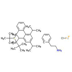 氯[2-(二叔丁基膦基)-2',4',6'-三异丙基-1,1'-联苯基][2-(2-氨基乙基)苯基)]钯(II)结构式