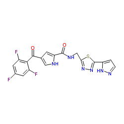 N-((5-(1H-吡唑-5-基)-1,3,4-噻二唑-2-基)甲基)-4-(2,4,6-三氟苯甲酰基)-1H-吡咯-2-羧酰胺结构式