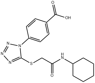 4-[5-[2-(cyclohexylamino)-2-oxoethyl]sulfanyltetrazol-1-yl]benzoic acid Structure