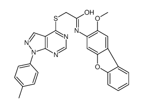 Acetamide, N-(2-methoxy-3-dibenzofuranyl)-2-[[1-(4-methylphenyl)-1H-pyrazolo[3,4-d]pyrimidin-4-yl]thio]- (9CI) structure