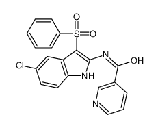 N-[3-(benzenesulfonyl)-5-chloro-1H-indol-2-yl]pyridine-3-carboxamide结构式