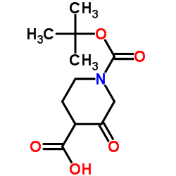 1-(叔丁氧基羰基)-3-氧代哌啶-4-羧酸结构式