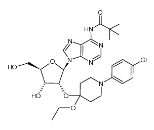 2'-O-[1-(4-Chlorophenyl)-4-ethoxypiperidin-4-yl]-6-N-pivaloyladenosine Structure