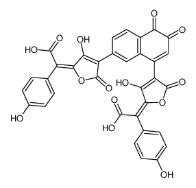 (αE,α'E)-α,α'-[(3,4-Dihydro-3,4-dioxonaphthalene-1,7-diyl)bis(3-hydroxy-5-oxofuran-4-yl-2(5H)-ylidene)]bis(4-hydroxybenzeneacetic acid)结构式