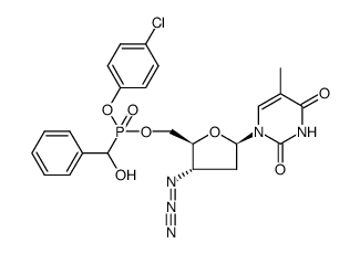 3'-azido-3'-deoxythymidin-5'-yl 4-chlorophenyl α-hydroxy(phenyl)methylphosphonate结构式