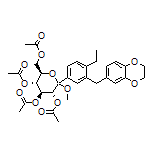 (3R,4S,5R,6R)-6-(Acetoxymethyl)-2-[3-[(2,3-dihydrobenzo[b][1,4]dioxin-6-yl)methyl]-4-ethylphenyl]-2-methoxytetrahydro-2H-pyran-3,4,5-triyl Triacetate Structure
