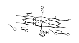 nitrosyl(protoporphyrin IX dimethyl esterato)iron(II) pyrazole complex Structure