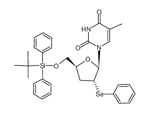 1-(5-O-(tert-butyldiphenylsilyl)-3-deoxy-2-Se-phenyl-2-seleno-β-D-erythro-pentofuranosyl)thymine Structure