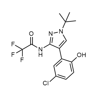 N-(1-(叔丁基)-4-(5-氯-2-羟基苯基)-1H-吡唑-3-基)-2,2,2-三氟乙酰胺结构式