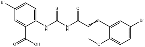 5-bromo-2-[[[[3-(5-bromo-2-methoxyphenyl)-1-oxo-2-propenyl]amino]thioxomethyl]amino]-benzoic acid structure