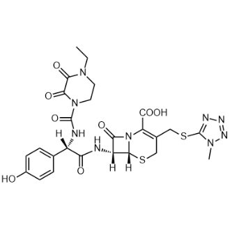 (6R,7R)-7-((S)-2-(4-乙基-2,3-二氧哌嗪-1-甲酰胺)-2-(4-羟基苯基)乙酰胺)-3-(((1-甲基-1H-四唑-5-基)硫代)甲基)-8-氧代-5-噻-1-氮杂双环[4.2.0]辛-2-烯-2-羧酸 （头孢哌酮杂质）结构式