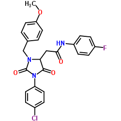 2-(1-(4-chlorophenyl)-3-(4-methoxybenzyl)-2,5-dioxoimidazolidin-4-yl)-N-(4-fluorophenyl)acetamide结构式