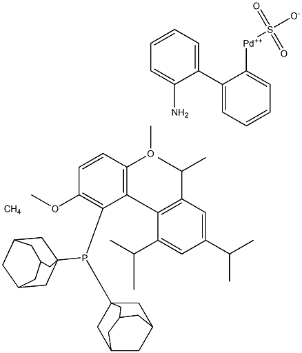 甲磺酸-2-(二-1-金刚烷基膦基)-3,6-二甲氧基-2',4',6'-三异丙基-1,1'-联苯(2-氨基-1,1'-联苯-2-基)钯(II)结构式