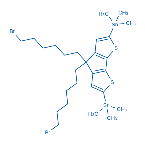 (4,4-双(6-溴己基)-4H-环戊二烯并[2,1-b:3,4-b']二噻吩-2,6-二基)双(三甲基锡烷)结构式