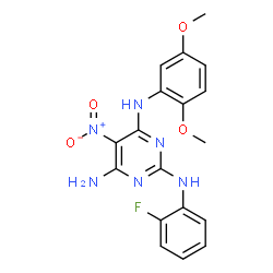 N~4~-(2,5-dimethoxyphenyl)-N~2~-(2-fluorophenyl)-5-nitro-2,4,6-pyrimidinetriamine structure