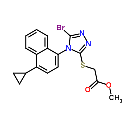 2-[[5-溴-4-(4-环丙基萘-1-基)-4H-1,2,4-三唑-3-基]硫基]乙酸甲酯结构式