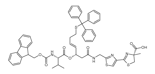 (R)-2'-((5S,8S)-1-(9H-fluoren-9-yl)-5-isopropyl-3,6,10-trioxo-8-((E)-4-(tritylthio)but-1-en-1-yl)-2,7-dioxa-4,11-diazadodecan-12-yl)-4-methyl-4,5-dihydro-[2,4'-bithiazole]-4-carboxylic acid结构式