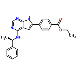 Ethyl 4-(4-{[(1R)-1-phenylethyl]amino}-1H-pyrrolo[2,3-d]pyrimidin-6-yl)benzoate结构式